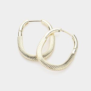 14K Gold Plated Textured Metal Hoop Earrings